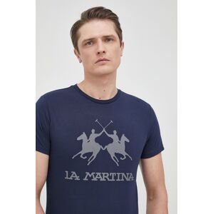 Bavlněné tričko La Martina tmavomodrá barva, s aplikací