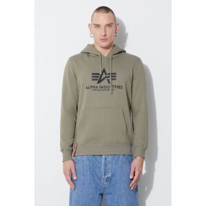 Mikina Alpha Industries Basic Hoody pánská, zelená barva, s kapucí, s potiskem, 178312.11