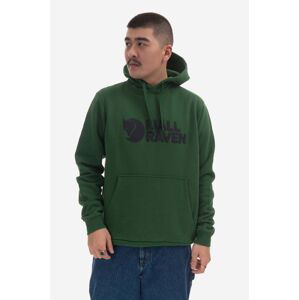 Bavlněná mikina Fjallraven Logo Hoodie pánská, zelená barva, s kapucí, potiskem, F84144