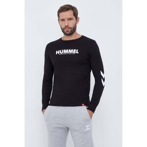 Bavlněné tričko s dlouhým rukávem Hummel černá barva, s potiskem