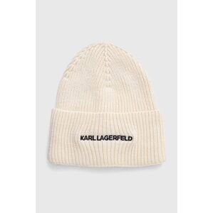 Čepice Karl Lagerfeld béžová barva, z tenké pleteniny