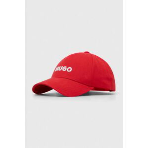 Bavlněná baseballová čepice HUGO růžová barva, s aplikací