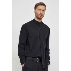 Košile Calvin Klein pánská, černá barva, relaxed, se stojáčkem