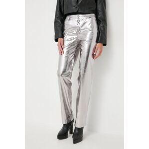 Kalhoty Guess AMBRA dámské, stříbrná barva, jednoduché, high waist, W4RB33 WFWP0
