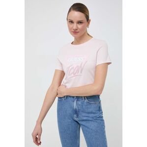 Bavlněné tričko Guess ICON růžová barva, W4RI41 I3Z14