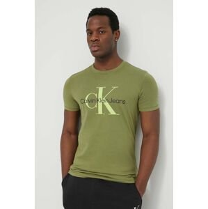 Bavlněné tričko Calvin Klein Jeans zelená barva, s potiskem