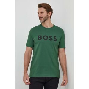 Bavlněné tričko BOSS zelená barva, s potiskem