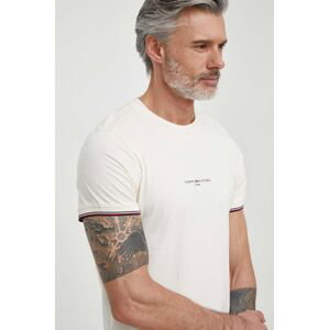 Bavlněné tričko Tommy Hilfiger béžová barva, s aplikací, MW0MW32584