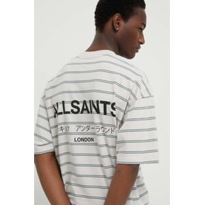 Bavlněné tričko AllSaints UNDERGROUND STRIPE S šedá barva