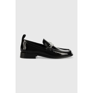 Kožené mokasíny Karl Lagerfeld MOKASSINO II dámské, černá barva, na plochém podpatku, KL41336