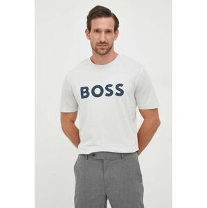 Bavlněné tričko BOSS BOSS CASUAL šedá barva, s potiskem
