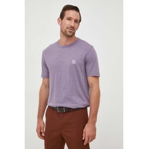 Bavlněné tričko BOSS BOSS CASUAL fialová barva, s aplikací