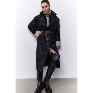 Kožený kabát Answear Lab X limited collection NO SHAME dámský, černá barva, přechodný