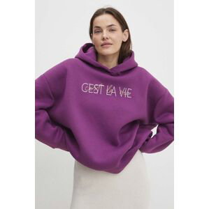 Mikina Answear Lab dámská, fialová barva, s kapucí, s potiskem
