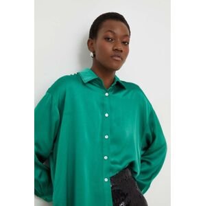 Košile s příměsí hedvábí Answear Lab zelená barva, relaxed, s klasickým límcem