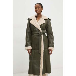 Kabát Answear Lab dámský, zelená barva, přechodný, dvouřadový