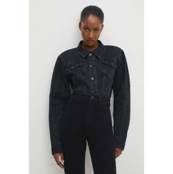 Džínová bunda Answear Lab dámská, černá barva, přechodná