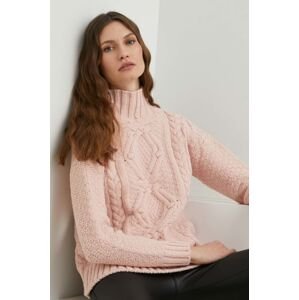 vlněný svetr Answear Lab dámský, růžová barva, hřejivý, s golfem