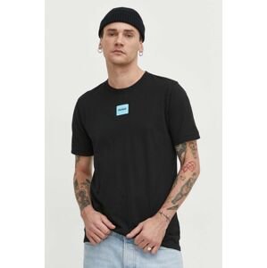 Bavlněné tričko HUGO černá barva, s aplikací, 50447978