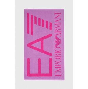 Bavlněný ručník EA7 Emporio Armani 100 x 170 cm fialová barva