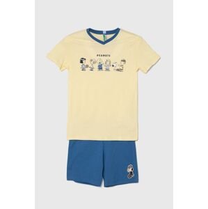 Dětské bavlněné pyžamo United Colors of Benetton žlutá barva, s potiskem
