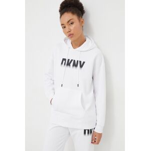 Mikina Dkny dámská, bílá barva, s kapucí, potiskem, DP3T9624