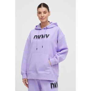 Mikina Dkny dámská, fialová barva, s kapucí, potiskem, DP3T9624