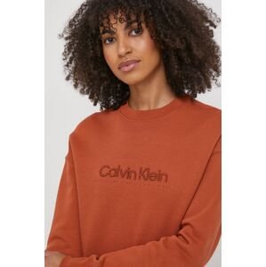 Mikina Calvin Klein dámská, hnědá barva, s aplikací