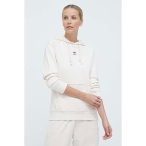 Bavlněná mikina adidas Originals Essentials Regular Hoodie dámská, béžová barva, s kapucí, hladká, IA6426