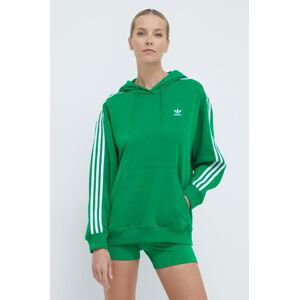 Mikina adidas Originals 3-Stripes Hoodie OS dámská, zelená barva, s kapucí, s aplikací, IN8398