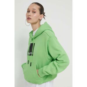 Mikina Karl Lagerfeld Jeans dámská, zelená barva, s kapucí, s potiskem