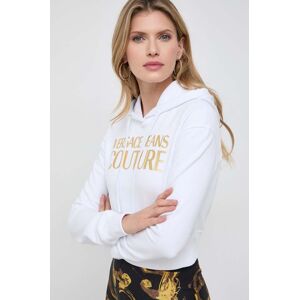 Bavlněná mikina Versace Jeans Couture dámská, bílá barva, s kapucí, potiskem, 76HAIT04 CF01T