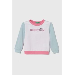 Dětská bavlněná mikina United Colors of Benetton růžová barva, s potiskem