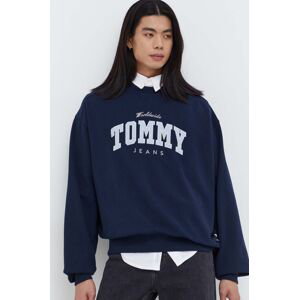 Bavlněná mikina Tommy Jeans pánská, tmavomodrá barva, s potiskem