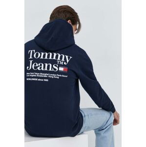 Mikina Tommy Jeans pánská, tmavomodrá barva, s kapucí, s potiskem