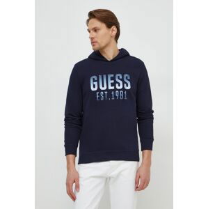 Mikina Guess BEAU pánská, tmavomodrá barva, s kapucí, aplikací, M4RQ36 KBK32