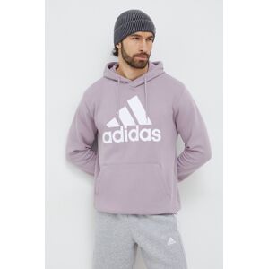 Bavlněná mikina adidas pánská, fialová barva, s kapucí, s potiskem, IS1353