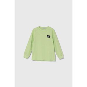 Dětská bavlněná košile s dlouhým rukávem Calvin Klein Jeans zelená barva