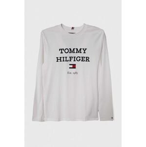 Dětská bavlněná košile s dlouhým rukávem Tommy Hilfiger bílá barva, s potiskem