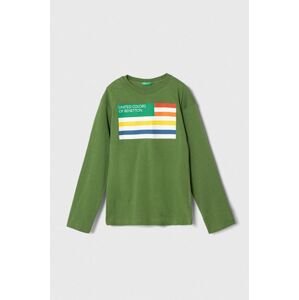 Dětská bavlněná košile s dlouhým rukávem United Colors of Benetton zelená barva, s potiskem