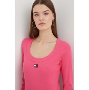 Tričko s dlouhým rukávem Tommy Jeans růžová barva