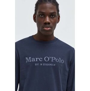 Bavlněné tričko s dlouhým rukávem Marc O'Polo tmavomodrá barva, s potiskem