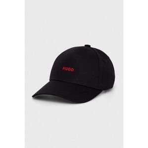Bavlněná baseballová čepice HUGO černá barva, s potiskem, 50508845