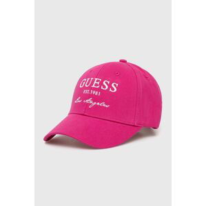 Bavlněná baseballová čepice Guess růžová barva, s aplikací, V4RZ01 WFKN0