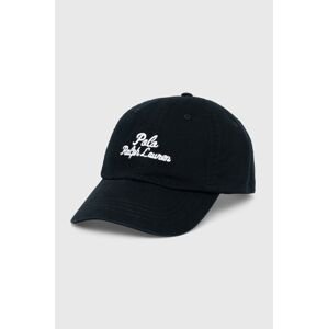 Bavlněná baseballová čepice Polo Ralph Lauren černá barva, s potiskem