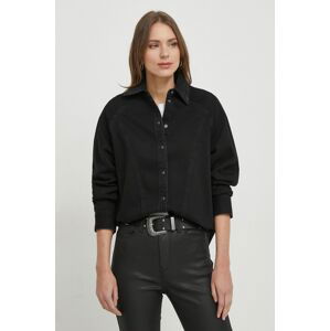 Džínová košile Pepe Jeans dámská, černá barva, regular, s klasickým límcem