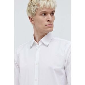 Košile HUGO pánská, bílá barva, regular, s klasickým límcem