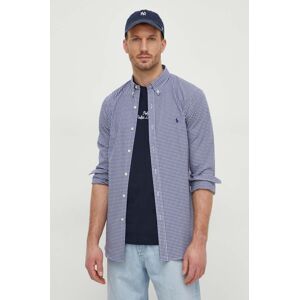 Košile Polo Ralph Lauren pánská, tmavomodrá barva, slim, s límečkem button-down