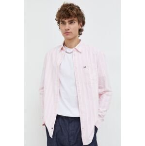 Košile Tommy Jeans růžová barva, regular, s klasickým límcem