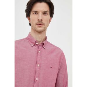 Košile Tommy Hilfiger vínová barva, slim, s límečkem button-down